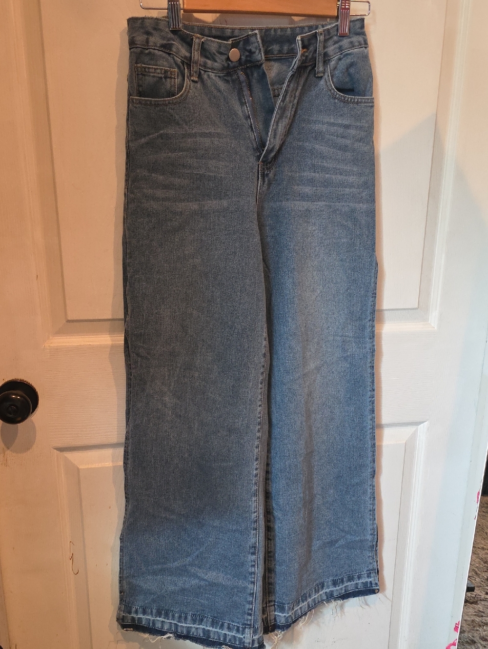 Y2k Slit Classic High-Waist Wide-Leg Jeans in Light Blue